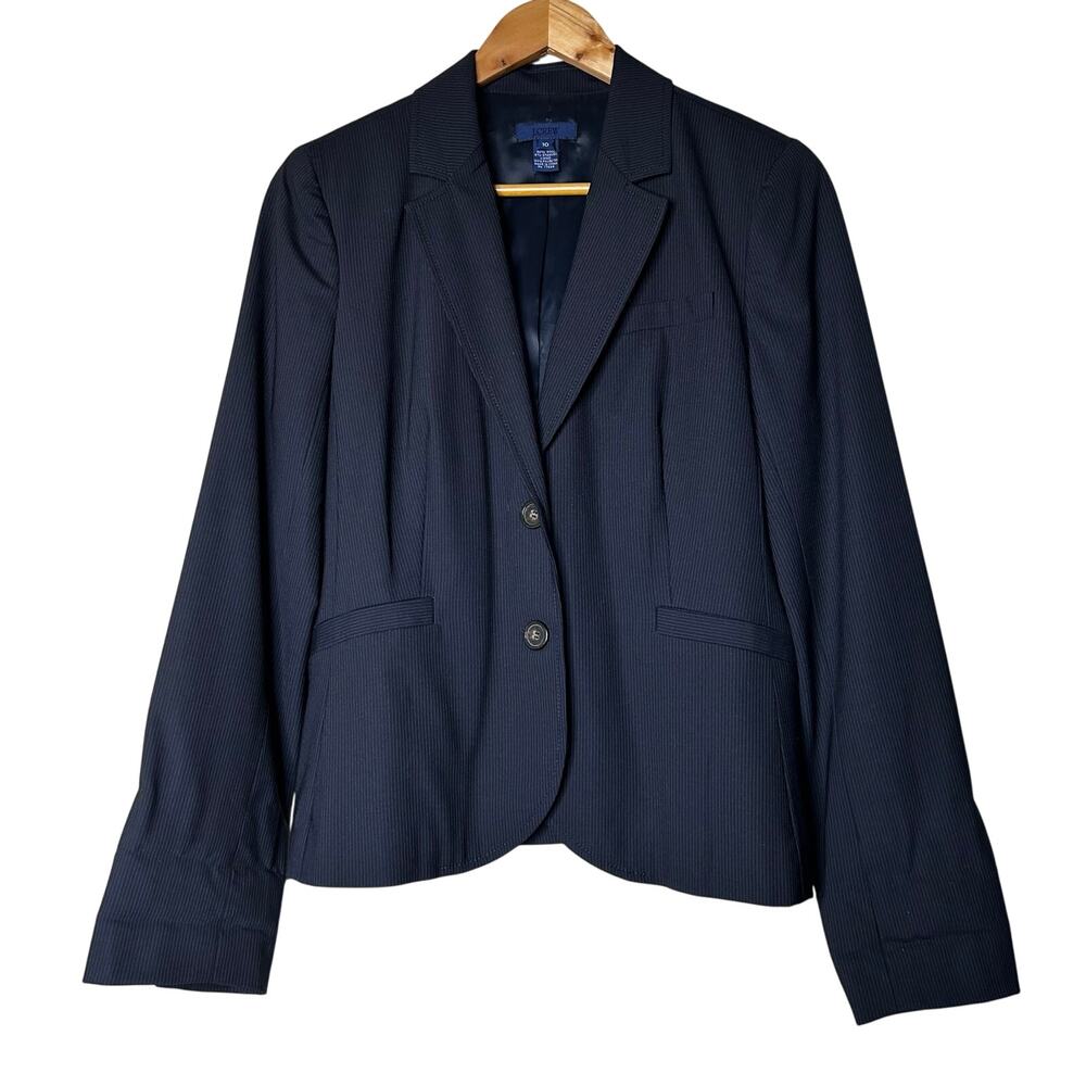 J Crew Blazer Size 10‎ Wool Navy Pinstripe Career Collegiate Academia Preppy